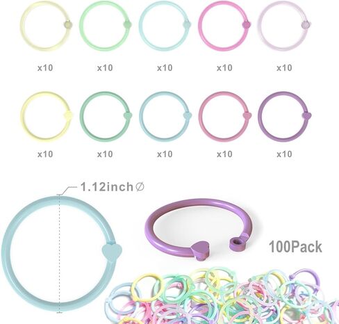 حلقات مجلد مقاس 2.54 سم، 100 حزمة حلقات بلاستيكية فضفاضة لأوراق الشجر لبطاقة الفهرس، حلقات كتب ملونة مرنة من الكريستال للمدرسة، المنزل، مكتب العمل in Kuwait