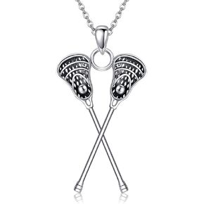 YAFEINI Lacrosse Stick Necklace Sterling Silver Lacrosse Stick and Ball Pendant Necklace Lacrosse Jewelry for Women Men