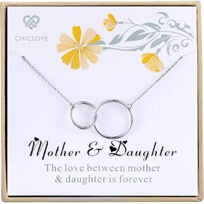 Mother Daughter Necklace - Mothers Day Jewelry Gift - Sterling Silver Two Interlocking Infinity Double Circles Pendant Necklace
