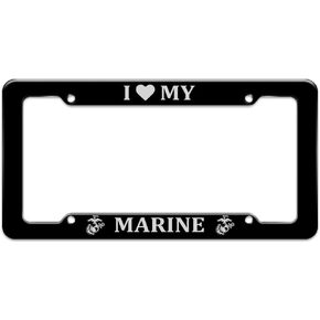 GRAPHICS & MORE I Love My Marine USMC White on Black Officially Licensed License Plate Tag Frame