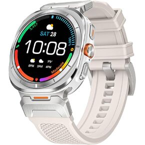 Genuine Leather Band Compatible with Samsung Galaxy Watch Ultra Bands 47mm (2024) Men Women, No Gap Wide Rugged Strap with One Click Stainless Steel Connectors for Samsung Galaxy Watch Ultra