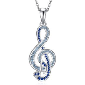 Music Note Necklace 925 Sterling Silver Music Necklace Pendant Treble Clef Necklace Music Themed Jewelry Gifts for Women Music Lovers