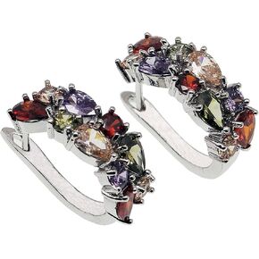 Sterling Silver Huggie Earrings, Small Round Huggie Stud Fashion Hoop Earrings with Amethyst Garnet Ruby Blue Sapphire Fashion Jewelry