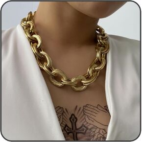 Chunky Link Cuban Chains Necklace Women's Punk Hip-hop Thick Gold Chain Choker Necklace Fashion Costume Jewelry for Women (gold)
