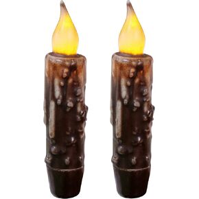 CVHOMEDECO. Real Wax Hand Dipped Battery Operated LED Timer Taper Candles Country Primitive Flameless Lights Décor, 4-3/4 Inch, Matt Black, 2 PCS in a Package
