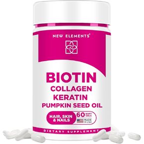 Biotin Supplement 10000mcg with Collagen Peptides Keratin and Pumpkin Seed Oil for Hair Skin and Nails | Hair Growth Supplement for Women & Men | Biotin and Collagen Supplements for Hair Loss