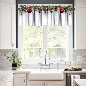 Merry Christmas Curtain Valance, Christmas Holiday Bell Snow Short Kitchen Curtain, Bedroom Living Room 54x18 Inches