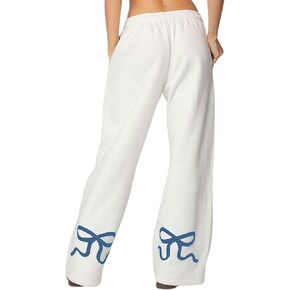 Livtany Women’s Straight Leg Graphic Bow Print Sweatpants Wide Leg Elastic Waistband Lounge Pant Lounge Joggers with Pockets