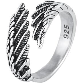 Gothic Angel Wings Ring Vintage Feather Wings Ring Adjustable Opening Feather Finger Ring Punk Gothic Dark Angel Wings Ring Cool Ring Guardian Wings Ring Goth Ring for Women and Men