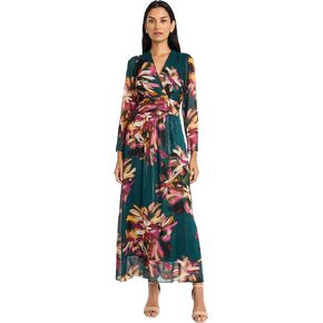 Maggy London Women's Floral Maxi Wrap Long Sleeve V-Neck-Elegant Wedding Guest Dress