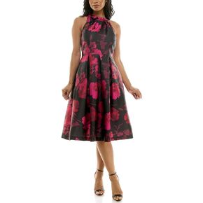 Women's Sleeveless Floral Print Tie Halter Neck Midi Dress