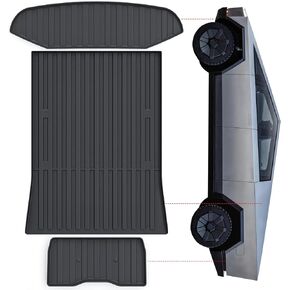 Floor Mats for 2024 Tesla Cybertruck,TPE All Weather Protection 1st & 2nd Row Car Floor Liners Odorless Anti-Slip Mats Accessories-Black