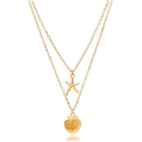 Yalice Layered Starfish Necklace Chain Boho Shell Pendant Necklaces Beach Surfer Costume Jewelry for Women