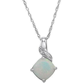 Lab Grown Gemstone and Natural Diamond Pendant Necklace in Sterling Silver |18 inch Sterling Silver Chain| Created Ruby, Created Sapphire or Created Opal|Necklaces for Women