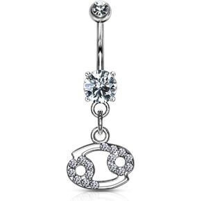 Surgical Steel CZ Jeweled Zodiac Sign Dangle Belly Button Ring