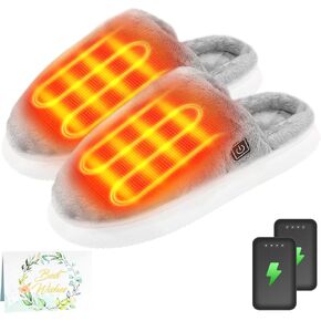 Heated Slippers - Foot Warmer for Men & Women, Electric Heating Slippers with 2 Pcs 4000mAh Battery, 3 Heating Levels