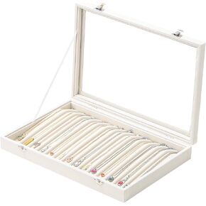 14 Grids Necklace Organizer Box, Necklace Holder Tray with Transparent Glass Lid, Velvet Necklace Display Tray Jewelry Box for Pendant Chian Necklace Home Use or Selling Show (Black)