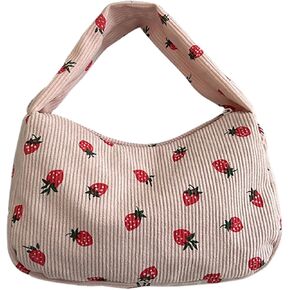 Cute Strawberry Purse Corduroy Crossbody Bags for Women Novelty Strawberry Wallet Clutch Bag Kawaii Strawberry Bags