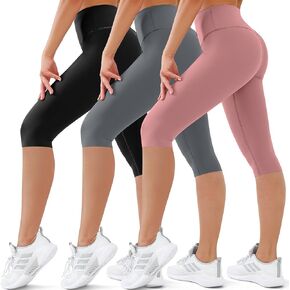 SUNCLOVE 3 Pack Capri Leggings for Women High Waisted Tummy Control Buttery Soft Workout Yoga Pants Womens Capri Leggings