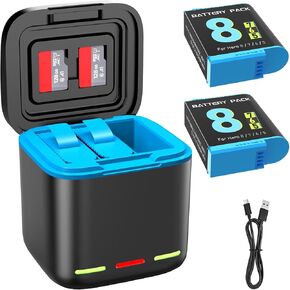 for Hero 8/7/6/5 Battery 3-Pack 1500mAh and USB Storage 3-Channel Fast Charger Fully Compatible with GoPro Hero 8, Hero 7, Hero 6, Hero 5 Black Official with Micro SD Card Slot