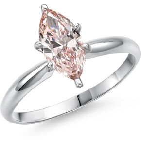 Gem Stone King 14K White Gold IGI Certified Lab Grown Diamond Solitaire Engagement Ring For Women | 1.04 Ct Marquise Cut | Fancy Light Pink Color | VS1 Clarity | Available In Size 5, 6, 7, 8, 9