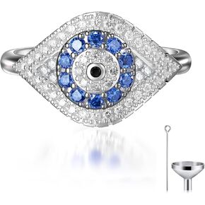 PEIMKO 925 Sterling Silver Turkish Evil Eye Rings, Evil Eye Urn Ring for Ashes Memorial Ash Pendant Keepsake Jewelry for Women Mom