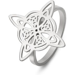 LIKGREAT Celtic Knot Ring for Women Four-Pointed Knot Statement Rings Witch Knot Witchcraft Amulet Stainless Steel Jewellery