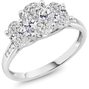 Gem Stone King 2.70 Cttw 10K White Gold IGI Certified Lab Grown Diamond Engagement Ring For Women | Center 1.5 Oval Diamond | F-G Color | VS1 Clarity | Available In Size 5, 6, 7, 8, 9