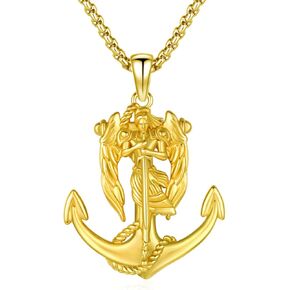 Gold St Michael Necklace for Men Sterling Silver Anchor Saint Michael Pendant Necklaces Archangel Michael Anchor Necklaces Nautical Necklace Protection Jewelry Gifts