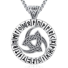 Viking Necklace S925 Sterling Silver Norse Viking Runes Sign/Compass/Valknut/Thor Hammer Pendant Nordic Jewelry for Men