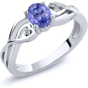 Gem Stone King 925 Sterling Silver Oval Blue Tanzanite and White Lab Grown Diamond Engagement Ring For Women (0.46 Cttw, Gemstone Birthstone, Available in size 5, 6, 7, 8, 9)