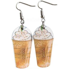 Lovely Drinks Ice Cream Dangle Earrings Milk Tea Coffee Wood Print Earrings Funny Date Play Earrings