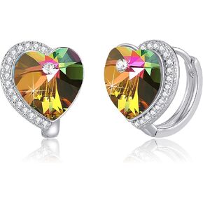 Austrian Crystal Heart Halo Drop Leverback Earrings for Women 14K White Gold Plated Hypoallergenic Huggie Earring Jewelry Gift