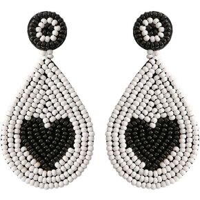 Love Heart Beaded Drop Dangle Earrings Teardrop Stud Hanging Handmade Bohemia Boho Statement Seed Bead for Women Beach Holiday Jewelry Valentine’s Day Gifts