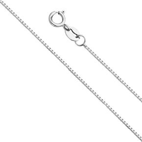 14k REAL White Gold Solid 0.7mm Box Link Chain Necklace with Spring Ring Clasp - 20"