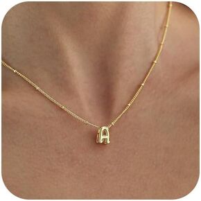 Bubble Letter Necklace Gold, Dainty Initial Necklaces for Women 14K Gold Plated Bubble Necklace Small A to Z Name Pendant Necklace Simple Charm Necklace Cute Gold Necklaces Trendy Jewelry