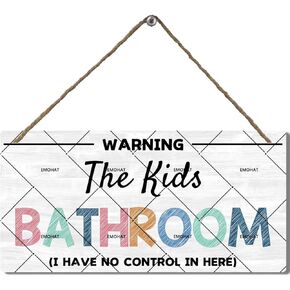 EMOHAT Funny Bathroom Wood Sign Decor I Have No Control in Here Hanging Sign Home Bath Decor Toilet Signs Restroom Wall Decor Farmhouse Wood Art Painting Signs Wooden Plaque Decorations 6x12 Inch