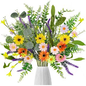8 Bundles Spring Decor Artificial Fake Flowers - Faux Wildflowers Bouquet Decorations for Home Vase Table Centerpieces