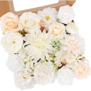 CEWOR White Artificial Flowers Rose Fake Flowers for DIY Wedding Bouquets Combo Centerpieces Arrangements Party Bridal Baby Shower Home Decorations, White-Champagne