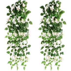 2pcs Artificial Bougainvillea Hanging Flowers 40" Fake Bougainvillea Long Plants UV Resistant Faux Silk Bougainvillea Flower Vines for Wedding Porch Patio Garden Yard Outdoor Decor (Purple)