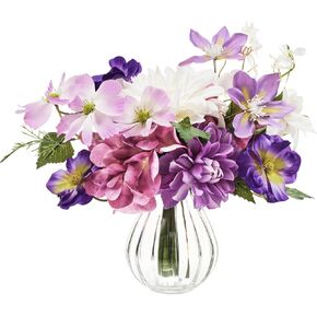 WELL KNOWN Artificial Flowers Silk Peony Flower Bouquet in Vase, Fake Flowers with Vase, Faux Flower Arrangements, Table Decorations for Living Room，Coffee Table Decor