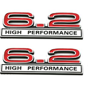 2pcs 6.2 Liter High Performance Engine Emblems Badge 3D Decals Stickers Cars Trucks (Chrome Black)