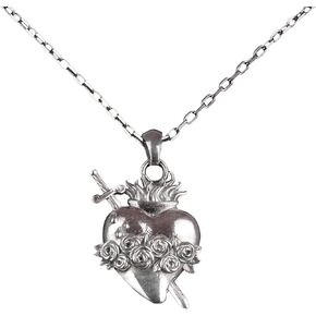 KAMBO 925 Sterling Silver, Heart and Sword Necklace, Gift for Men Women with Silver Chain