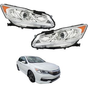 Headlamps Chrome Projector Headlights Left & Right Side Replacement for 2016-2017 Accord Sedan
