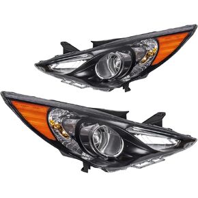 Headlight Assembly, 1 Pair Front Headlight Assembly Amber Chrome Replacement for 2011 2012 2013 2014 Sonata GLS/Limited/SE (except Hybrid), Headlight Assembly