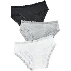 SOLY HUX Women's 3 Packs Lace Underwear Ribbed Knit Mid Rise Briefs Comfy Panty