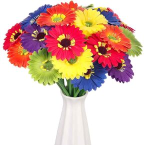 Zeyune 24 Pcs Artificial Gerbera Daisy Flowers Bulk 3.54 Inch African Daisy Faux Flowers with 9.84 Inch Stems Multicolor Artificial Gerbera Daisies for Home Wedding Party Kitchen Garden Decor