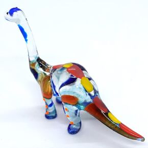 Apatosaurus Dinosaur Tiny Miniature Figurines Hand Painted Blown Glass Art Animals Collectible Gift Home Décor (Purple Blue)