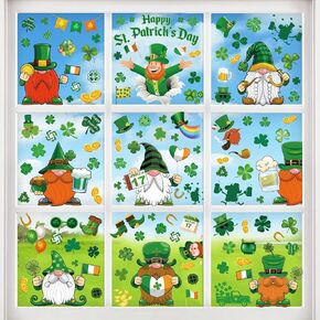 St Patricks Day Window Clings Decorations - 139Pcs Luck Shamrock Green Gnome Truck Faceless Elderly Elf Window Stickers Decor for Party School Home Office Spring Irish Supplies in Kuwait