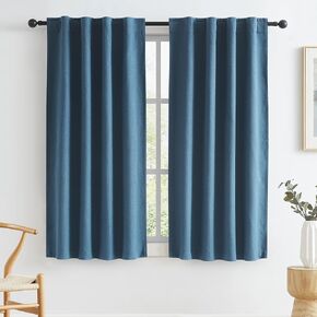 KEQIAOSUOCAI Short Blackout Curtains Denim Blue - 45 Inch Windwo Blinds & Shades for RV, Narrow Wide Draperies for Bathroom Boys Nursery Bedroom W34 x L45 Back Tab Loop Pocket, 2 Panels Set